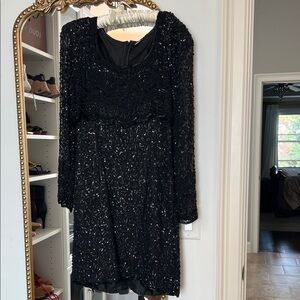 Black Sequin Beaded Long Sleeve Cocktail Dress